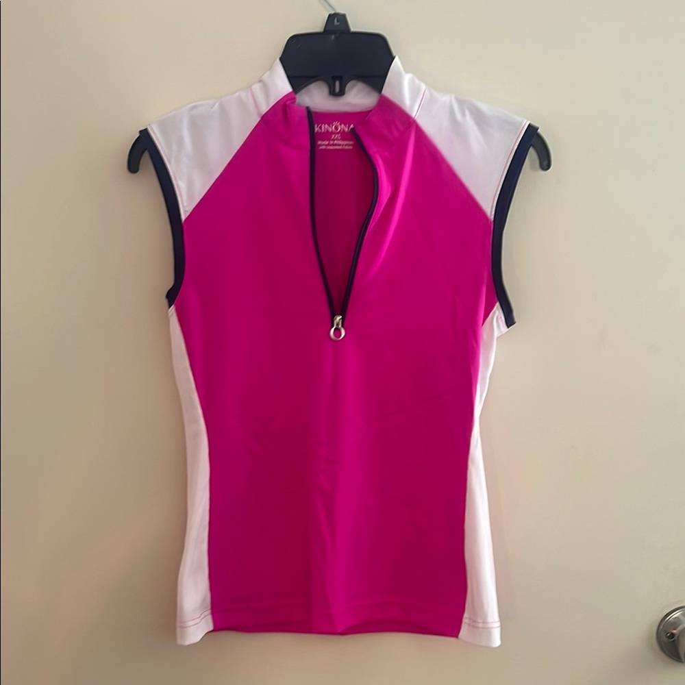 Kinona Pink and White Sleeveless Tank Top